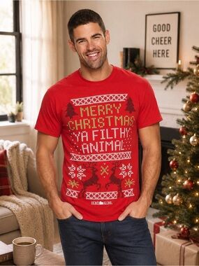 Home Alone Merry Christmas Ya Filthy Animal Red Graphic Holiday Tee Shirt